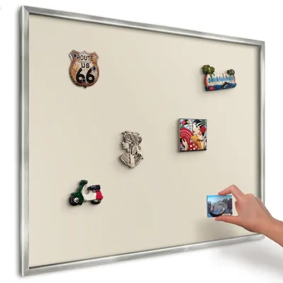 Produktbild von Magnettafel 80x60 cm in einem silbernen Rahmen - Magnetische Metalltafel, Magnetpinnwand zur Wandmontage für Wohnzimmer, Küche, Flur, Kinderzimmer und Büro - Heller Stein