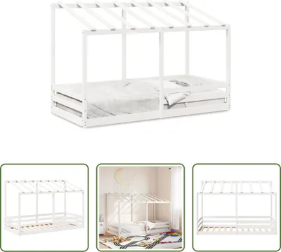 Obrázek produktu pro The Living Store Dětská postýlka se stříškou bílá 100x200 cm z masivního borovicového dřeva
