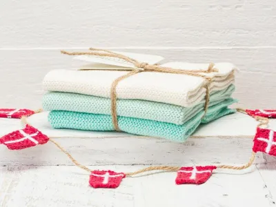 Produktbild von Solwang Wischtuch NATUR BLAU AQUA KOMBI gestrickt 3er Set Küchentuch Spültuch