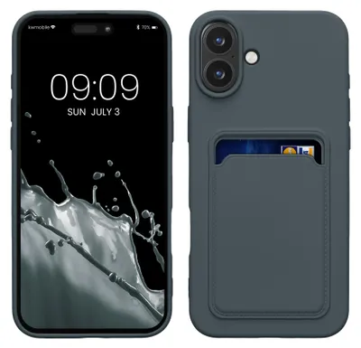 Produktbild von kwmobile Handyhülle für Apple iPhone 16 Plus Hülle mit Kartenfach - TPU Case - Kabelloses Laden - Schutzhülle Cover in Dunkler Schiefer