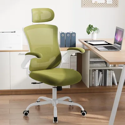 Obrázek produktu pro Kancelářská židle, síťovaná, počítačová židle s nastavitelnou opěrkou hlavy a bederní opěrkou, ergonomická pracovní židle se sklopnými podloketníky, funkce naklápění do úhlu 140 stupňů