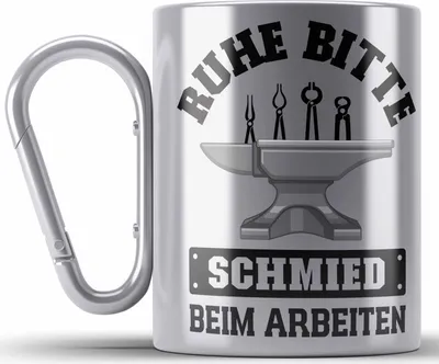 Produktbild von Trendation - Schmied Geschenke Edelstahl Tasse Karabiner mit Spruch Hufschmied Karabiner Edelstahl Tasse Karabiner Edelstahl Geschenkidee (Silber)