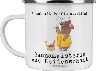 Produktbild von Mr. & Mrs. Panda Pott Saunameisterin Leidenschaft - Weiß - Geschenk, emaillebecher, Blechtasse, Emaille Tasse, Teetasse, becher