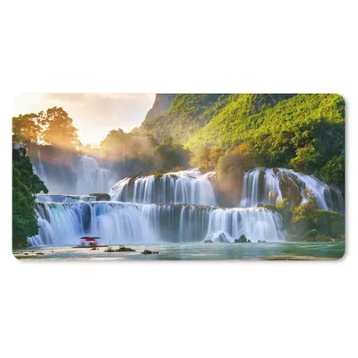Produktbild von MuchoWow® Schreibtischunterlage Wasserfall - Pflanzen - Sonne - Wasser - Natur 80x40 cm - XXL Mauspad - Gaming Mauspad
