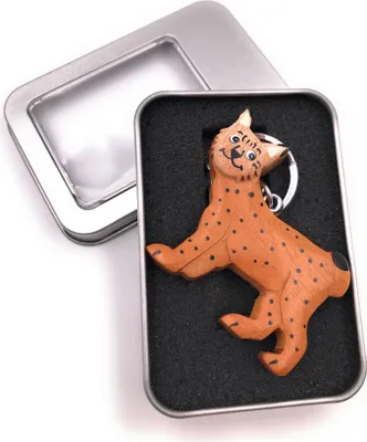 Image de Porte-clés bois fauve tigre chat chien animal pendentif animal domestique en boîte cadeau