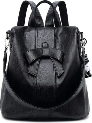 Produktbild von Rucksack Damen Wasserdicht Leder Schultertasche Reisen Rucksack, Schwarz
