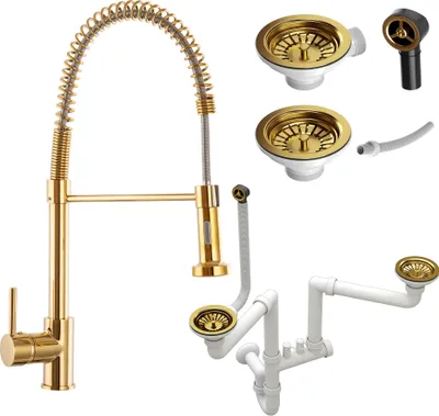 Produktbild von Gold-Spiral-Küchenarmatur + Manueller Siphon Gold