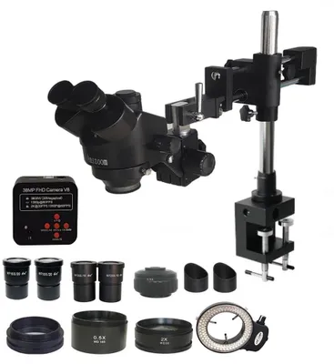 Produktbild von Stereo-Mikroskop, trinokulares Design, Doppelarm-Klemme, hochauflösende Bildgebung, 3.5X-180X 38MP