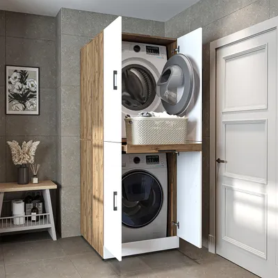 Produktbild von Roomart DORA-I Waschmaschinenschrank 70 cm breit, Weiß-Eiche