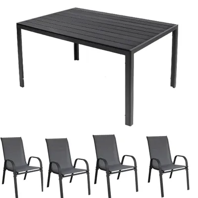 Produktbild von Gartenmöbel Set Alu Tisch 5-tlg. 4x Stapelsessel Essgruppe Gartenset Sitzgruppe anthrazit