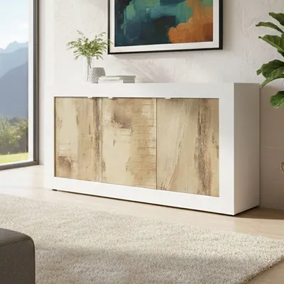 Produktbild von Dmora Sideboard Osiglia 160x43x86 cm Weiß, 2 Böden, 3 Türen