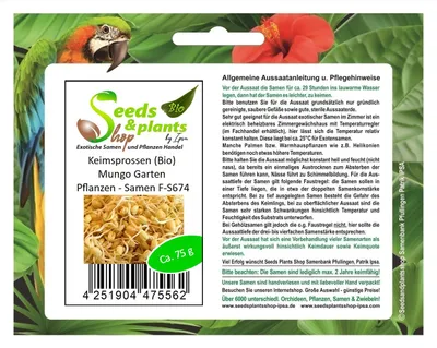 Immagine prodotto di 75 g di germogli (biologici) Mungo Garden Plants - Sementi F-S674