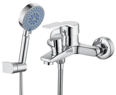 Badkraan met handdouche, 5 Strahlen, Messing, Chrom, 150 cm Schlauch