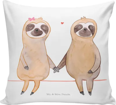 Produktbild von Mr. & Mrs. Panda kissen für sofa Faultier Pärchen - Weiß - Geschenk, Faultiere, Liebe, Verliebt, Polster, bedruckt, Dekokissen, 40x40