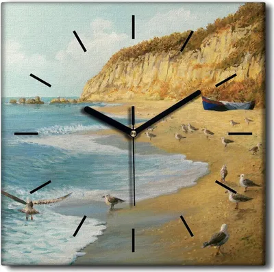 Produktbild von Coloray Uhr auf Leinwand 30x30 cm Wand Uhr Dekoration Wohnzimmer Segeltuch schwarze Hände -Ocean Beach Möwen