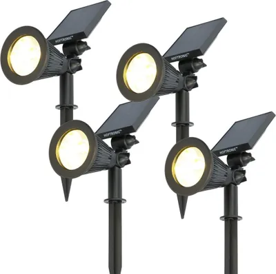 Produktbild von hoftronic LED Solar Gartenstrahler 2W 3000K 300lm IP65 Schwarz 4er Set