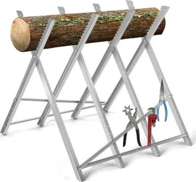 Image de Chevalet de sciage pliable capacité de charge 100kg avec 4 supports et denture Chevalet de sciage bois Chevalet de sciage galvanisé métal