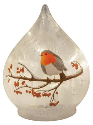 Produktbild von LED Deko Tropfen WINTERVOGEL DREHEND H. 15cm weiß aus Glas mit Timer Formano, KI-generiertes Bild