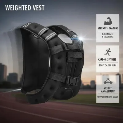 Produktbild von Gewichtsweste Herren - Trainingsweste 9,22 kg - Verstellbare Schnalle - Reflektierender Streifen - Für Laufen & Krafttraining - Armeegrün