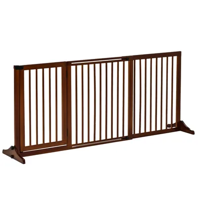 Immagine prodotto di Fortuna Lai Barriera di sicurezza  Barriera di sicurezza indipendente per cani con porta, barriera di protezione in legno, marrone, 113-166x36x71 cm