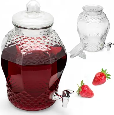 Zdjęcie produktu dla Słój Szklany z Kranikiem 6L na Lemoniadę Sok Beczka Wieczkiem Dystrybutor
