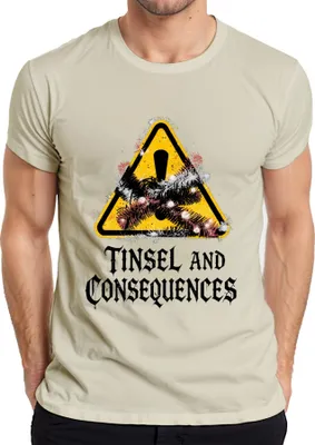 Zdjęcie produktu dla Tinsel and Consequences świąteczny znak ostrzegawczy śmieszna koszulka męska, natura, L