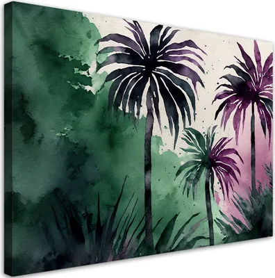 Produktbild von Leinwandbild Palmen-Dschungel-Aquarell 120x80 Feeby Grün bild für die wand bereit zum aufhängen