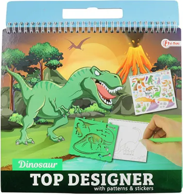 Produktbild von Dinosaurier Skizzenbuch mit Schablonen und Stickern