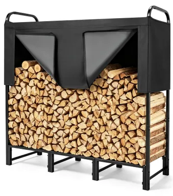 Image de Support de stockage pour bois de chauffage, noir - 122 x 32 x 118 cm - Métal - Pour l'extérieur - Râtelier à bois