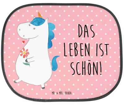 Produktbild von Mr. & Mrs. Panda Sonnenschutz Auto Einhorn Spaziergang - Rot Pastell - Geschenk, Einhörner, Freundin, hitzeschutz, Blumen, für, Seitlicher, Unicorn, Motivation