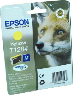Produktbild von Epson Fox T1284 Fuchs DURABrite Ultra Single Yellow Tinte, Gelb, Tinte auf Pigmentbasis, 3,5 ml, 1 Stück(e), 260 Seiten, Einzelpackung
