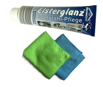 Produktbild von Elsterglanz Edelstahl-Pflege Polierpaste 150ml und 2 Microfasertücher