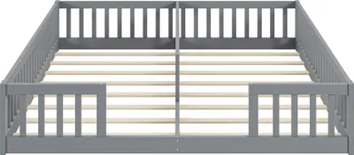 Obrázek produktu pro okwish Dětská postel, jednolůžko 90x200 cm (jednolůžko*2) s ochranným zábradlím, dřevěná postel pro mládež, borovice (s roštem, bez matrace) - Šedá