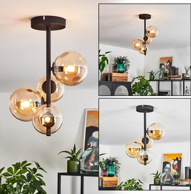 Produktbild von Isorella Deckenlampe aus Metall/Glas in Schwarz/Bernsteinfarben