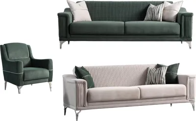 Produktbild von Villa Möbel Sofa Set Elyss Braun-Beige Stellvariante:2+2+1 Relax- und Bettfunktion, pflegeleichter Mikrofaser Samtstoff