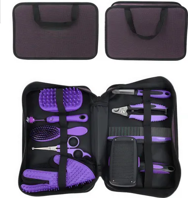 Produktbild von 9-teiliges Haustierpflege-Set für Hunde & Katzen, Bürsten, Nagelknipser, Scheren, Zahnbürste, Pflegewerkzeuge für kurz- und langhaarige Haustiere