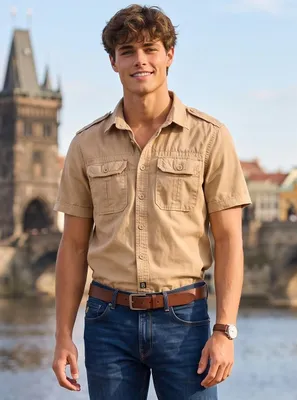 Obrázek produktu pro Pánské kraťasy Brandit Vintage Shirt shortsleeve camel - 6XL