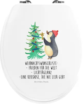 Produktbild von Mr. & Mrs. Panda Klo-Deckel Pinguin Weihnachtsbaum - Weiß - Geschenk, WC Brille, Klodeckel, Sitz, Weihnachten, WC-Sitz, Toilettendeckel, Nikolaus, Winter, holz