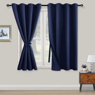 Verdunkelungsvorhänge, 2er-Set, 138 x 132 cm, blau, Ösen, Polyester