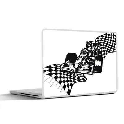 Produktbild von MuchoWow® Laptop Aufkleber Sticker Cover Ein Rennwagen aus der Formel 1 mit einer Zielflagge in einer Illustration 31x22.5 cm - Laptop-Deko