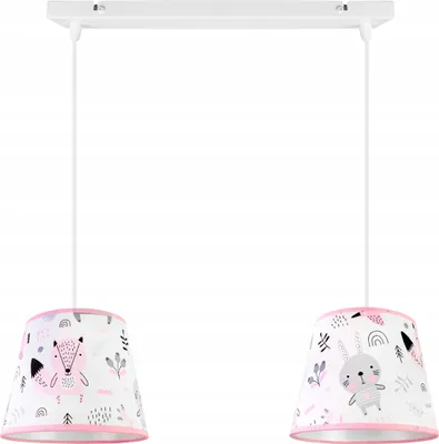 Produktbild von Hängelampe für Kinderzimmer - Deckenlampe - Pendelleuchte aus Metall mit Lampenschirm - Klassisch 2-Flammig, Rosa und Grau, Daisy
