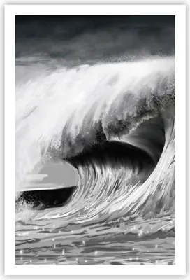 Produktbild von Poster - Poster ohne Rahmen - Welle Zeichnung Schwarzweiß - 61x91,5 cm - Wand Bild - Wanddeko - Wandbilder - Kunstposter - Wandposter - Bilder - Kunstdruck - Wanddekoration - Wandbild P2XPA61x91-4264