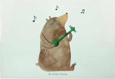 Produktbild von Mr. & Mrs. Panda Servierplatte Bär Gitarre - Weiß - Geschenk, Schneidebrett, Frühstücksbrett, Großes, Hackbrett, Teddy, Brotzeitplatte