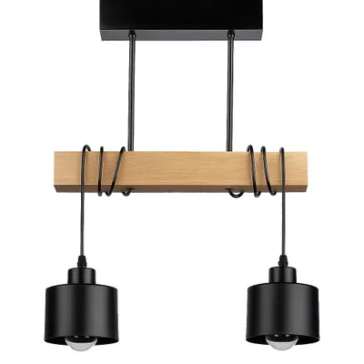 Produktbild von MasterLED Pendelleuchte – 2-flammig 40 cm – Schwarz & Holz – E27 – esstischlampe – hängelampe holz – ELZA