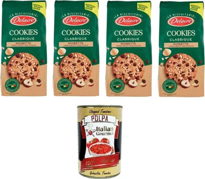 Produktbild von Delacre Cookies Classique Noisette Haselnuss-Haselnuss 4x136 g +Italian Gourmet polpa 400g