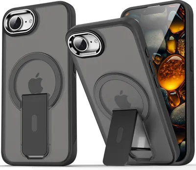 Produktbild von Magnet Ständer Hülle für iPhone 16e/iPhone 17e, Kompatibel mit MagSafe, Matt Rückseite Stoßfeste Handyhülle Grau