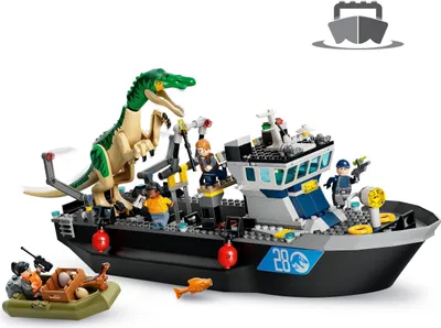 Produktbild von LEGO 76942 Jurassic World Flucht des Baryonyx, Dino Spielzeug mit Schnellboot für Jungen und Mädchen, Geschenkideen für Kinder, Dinosaurier Figuren