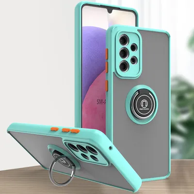 Produktbild von Samsung A33 5G Hülle, Ring Halter Ständer Matte Transluzent TPU Rahmen Stoßfest Schutzhülle für Samsung Galaxy A33 5G Hellblau