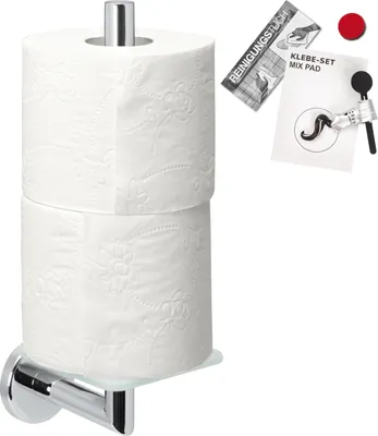 Image de bremermann Série salle de bain LUCENTE - support papier toilette avec fond en verre, set de collage inclus, en verre et acier inoxydable chromé