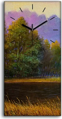Produktbild von Wandkunst Leinwand Bild Uhr Geräuschlos 30x60 Gemälde Wald Bäume Fluss Natur - schwarze Hände